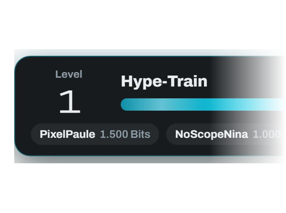 Hype-Train im Overlay: Level 1, Fortschrittsbalken und Top-Unterstützer