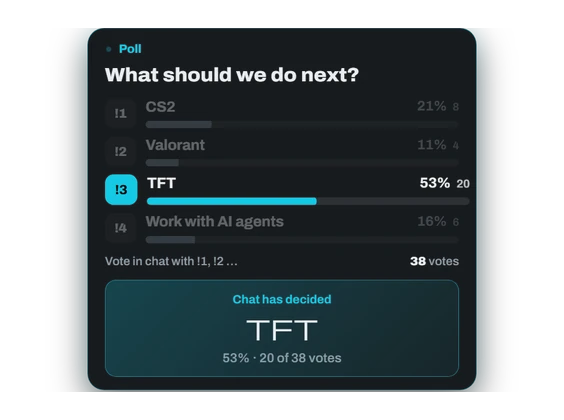Poll in the overlay: chat picked TFT