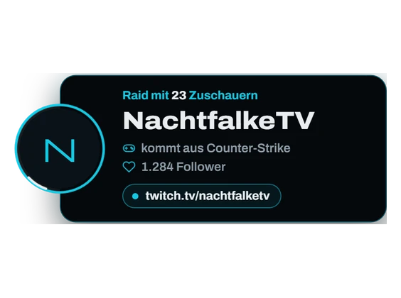 Raid-Shoutout im Overlay mit Name, Spiel und Followerzahl