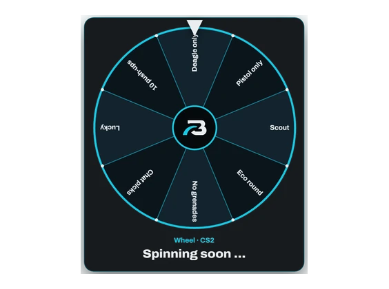 Wheel of fortune in the overlay with eight CS2 challenges
