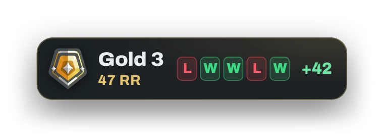 VALORANT, Collapsed: Rank, RR and your last five matches